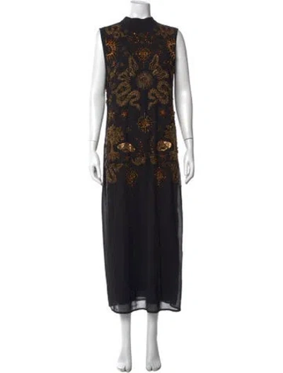 Pre-owned Allsaints Graphic Print Long Dress W/ Tags In Black