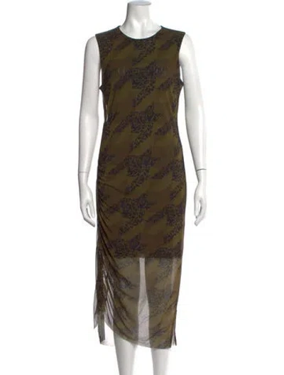 Pre-owned Allsaints Graphic Print Midi Length Dress In Green