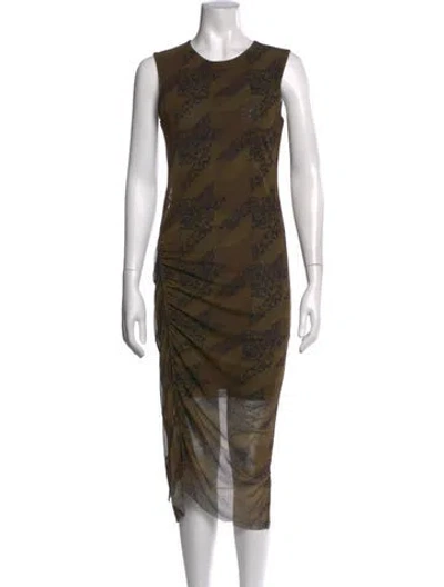Pre-owned Allsaints Graphic Print Midi Length Dress In Green