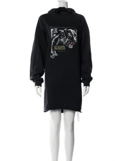 Pre-owned Allsaints Graphic Print Mini Dress In Blue