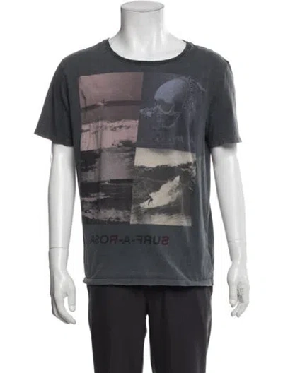 Pre-owned Allsaints Graphic Print Scoop Neck T-shirt In Black
