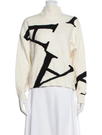 Pre-owned Allsaints Graphic Print Turtleneck Sweater In White
