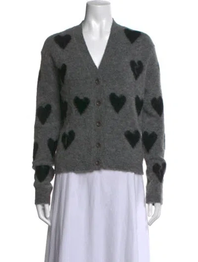 Pre-owned Allsaints Graphic Print V-neck Sweater In Grey