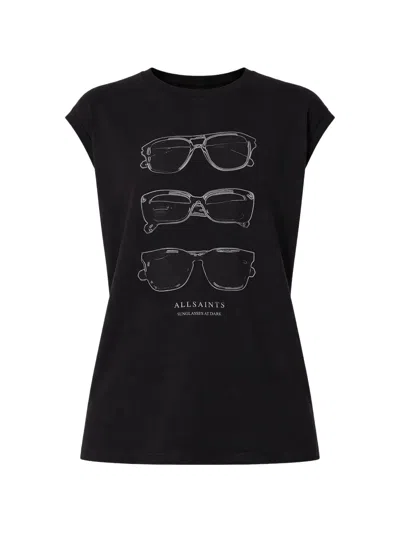Allsaints Graphic-print Cap-sleeve T-shirt In Black