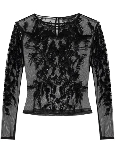 Allsaints Polyester Greta Embellished Tulle Top In Black