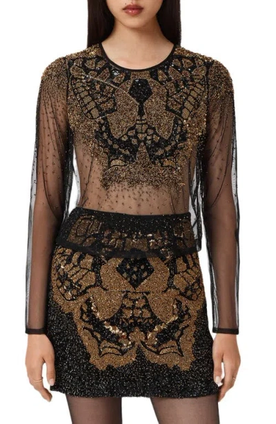 ALLSAINTS ALLSAINTS GRETA SEQUIN BEADED SHEER TOP