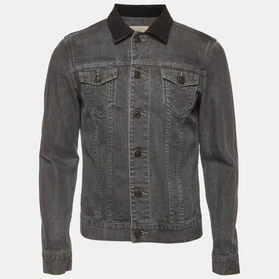 Pre-owned Allsaints Grey Denim And Corduroy Trimmed Collar Jacket S In Gray