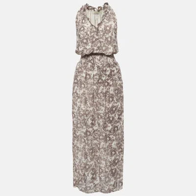 Allsaints Grey Floral Print Crepe Nylah Rosa Maxi Dress In Gray