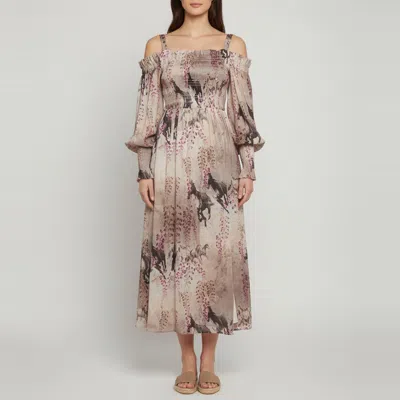 Pre-owned Allsaints Grey Floral Print Linen Blend Lary Dionne Midi Dress M