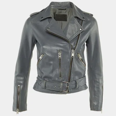 Allsaints Grey Leather Balfern Biker Jacket In Gray
