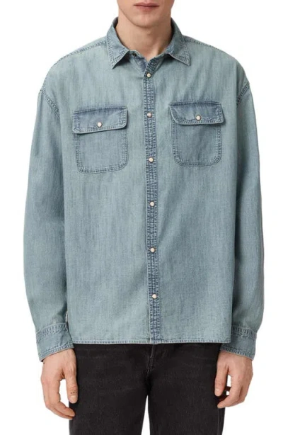 Allsaints Mens Faded Indigo Gribbs Faded Denim Shirt In Blue