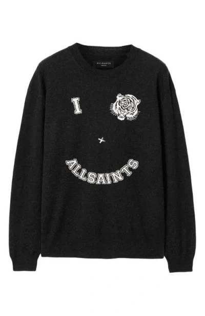 Allsaints Grinner Merino Wool Blend Crewneck Sweater In Black