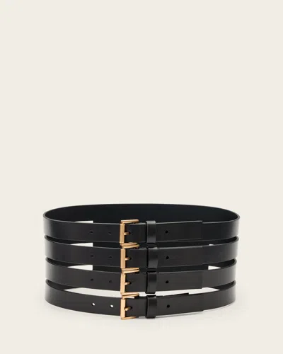 Allsaints Gwen Leather Corset Belt In Black