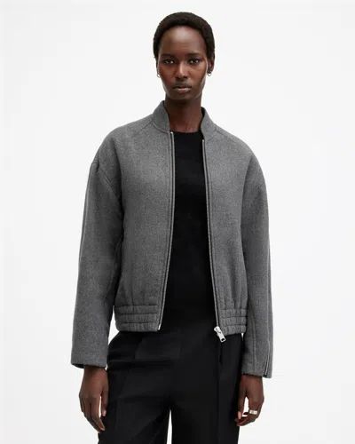 Allsaints Hackney Cropped Bomber Jacket In Grey