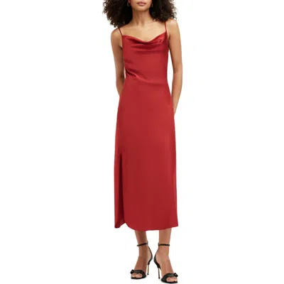Allsaints Hadley Cowl Neck Stretch Satin Slipdress In Savvy Red