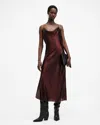 Allsaints Hadley Metallic Midi Slip Dress In Metallic Red