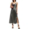 Allsaints Hadley Metallic Midi Slip Dress In Metallic Grey