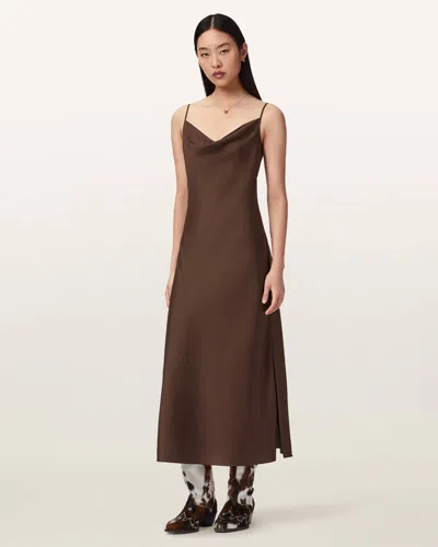 Allsaints Hadley Slim Fit Midi Dress In Brown