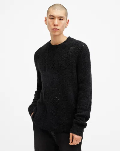 Allsaints Hadwin Distressed Crew Neck Jumper In Black