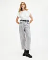 Shop Allsaints Hailey Frayed Hem Denim Jeans In Snow Grey