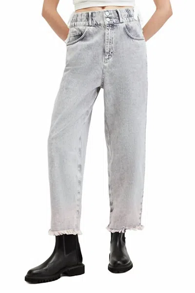 Allsaints Hailey Frayed Hem Denim Straight Jean In Snow Grey In Gray