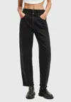 Allsaints Hailey Frayed Hem Denim Straight Jean In Washed Black In Black