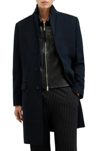 Allsaints Hal Longline Coat In Nite Blue