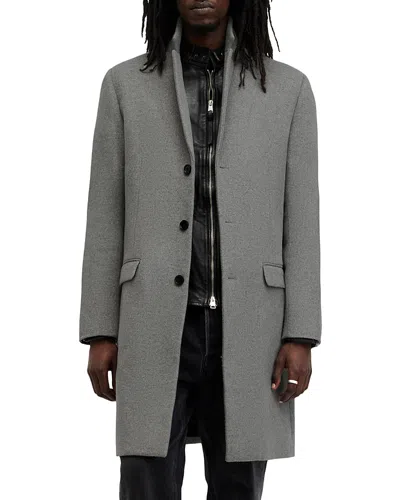 Allsaints Hal Longline Coat In Light Grey Marl