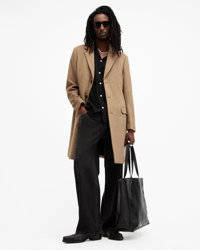 Allsaints Hal Single Breasted Wool Blend Coat In Camel Brown