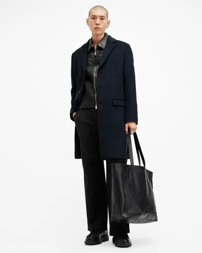 Allsaints Hal Single Breasted Wool Blend Coat In Nite Blue