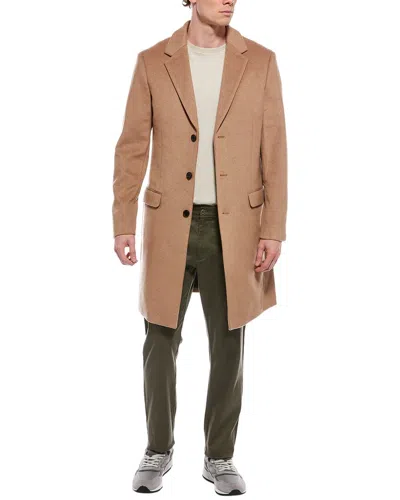 Allsaints Hal Suede-trim Wool-blend Coat In Brown