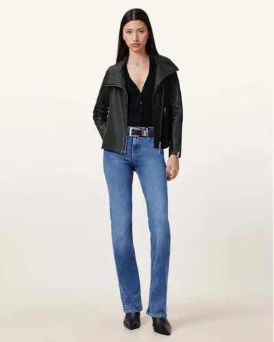 Allsaints Haldan Slim Bootcut Coated Denim Jeans In Mid Indigo