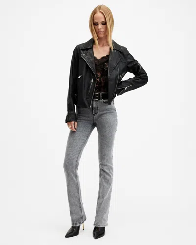 Allsaints Haldan Slim Bootcut Stretch Denim Jeans In Washed Grey