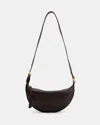 Allsaints Half Moon Leather Crossbody Bag In Bitter Brown