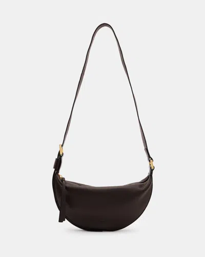 Allsaints Half Moon Leather Crossbody Bag In Bitter Brown