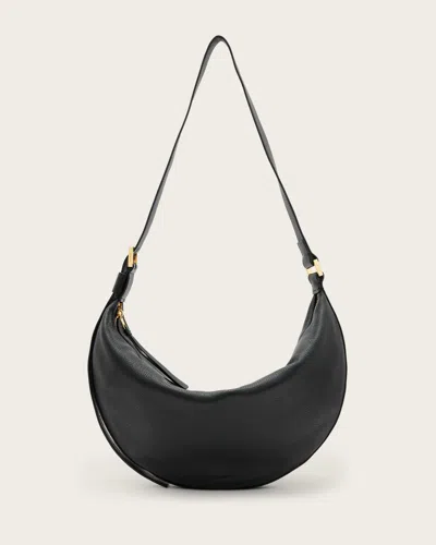Allsaints Half Moon Leather Crossbody Bag In Black