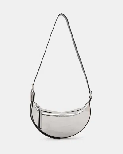 Allsaints Half Moon Leather Crossbody Bag In Gunmetal Grey