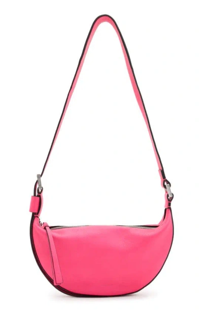 Allsaints Half Moon Leather Crossbody Bag In Hot Pink