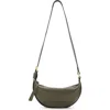Allsaints Half Moon Leather Crossbody Bag In Military Green