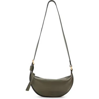 Allsaints Half Moon Leather Crossbody Bag In Military Green