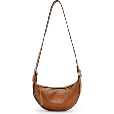 Allsaints Half Moon Leather Crossbody Bag In Sepia Brown