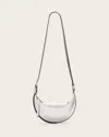 Allsaints Half Moon Metallic Leather Crossbody Bag In Silver
