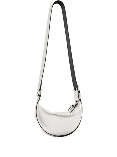 Allsaints Half-moon Leather Crossbody Bag In Silver