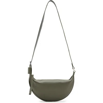 Allsaints Half Moon Leather Crossbody Bag In Tarmac Green