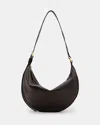 Allsaints Half Moon Leather Shoulder Bag In Bitter Brown