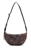 Allsaints Half Moon Leopard Print Crossbody Bag In Leopard Brown