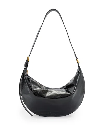 Allsaints Womens Half Moon Logo-embossed Leather Shoulder Bag Black Shin In Pattern