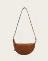 Allsaints Half Moon Suede Crossbody Bag In Cognac Brown