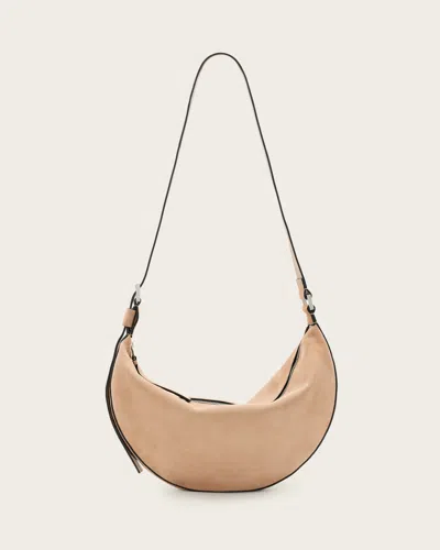 Allsaints Half Moon Suede Shoulder Bag In Mink Brown