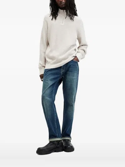 Allsaints Half-zip Waffle-knit Sweater In Neutral